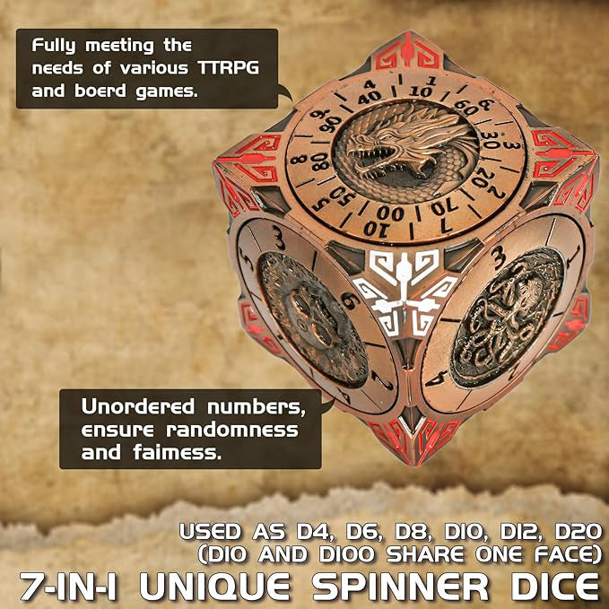 7 In 1 Spinner Dice DND Metal Fidget Cube D&D Dice Set with 3D Relief Dungeon Design – Cool Polyhedral RPG Dice, Fantasy Tabletop Gaming Accessory, Desk Setup, Gamer Gadget Accessory & Collections