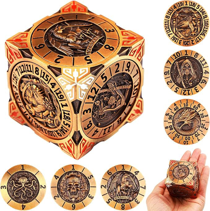 7 In 1 Spinner Dice DND Metal Fidget Cube D&D Dice Set with 3D Relief Dungeon Design – Cool Polyhedral RPG Dice, Fantasy Tabletop Gaming Accessory, Desk Setup, Gamer Gadget Accessory & Collections
