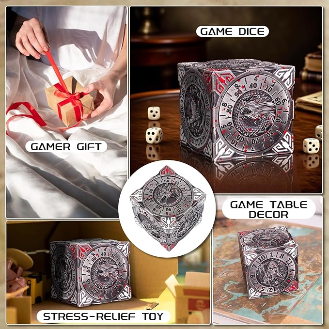 7 In 1 Spinner Dice DND Metal Fidget Cube D&D Dice Set with 3D Relief Dungeon Design – Cool Polyhedral RPG Dice, Fantasy Tabletop Gaming Accessory, Desk Setup, Gamer Gadget Accessory & Collections
