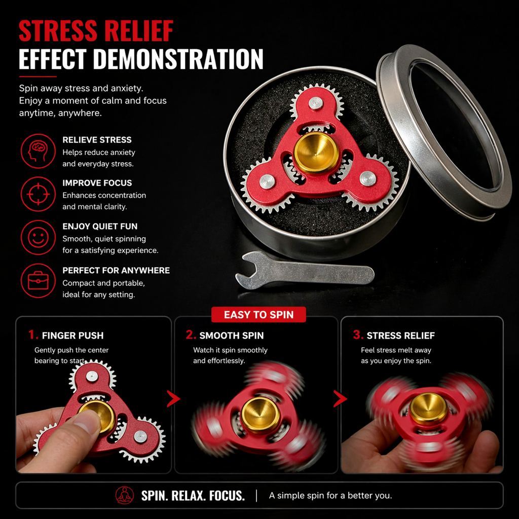 100% Metal EDC Gears Linkage Fidget Spinner Fidget Gyro Toy Metal Hand Spinner Stress Relief Toy, Focus Meditation, Break Bad Habits, ADHD outdoorfun