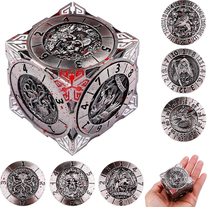 7 In 1 Spinner Dice DND Metal Fidget Cube D&D Dice Set with 3D Relief Dungeon Design – Cool Polyhedral RPG Dice, Fantasy Tabletop Gaming Accessory, Desk Setup, Gamer Gadget Accessory & Collections