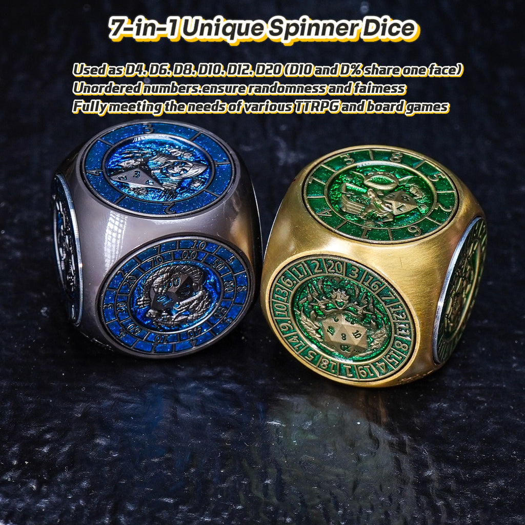 Dice Fidget Spinner 100% Metal 7 In 1 DND Rotating Polyhedral Dice Toy D&D Tabletop RPG Accessories