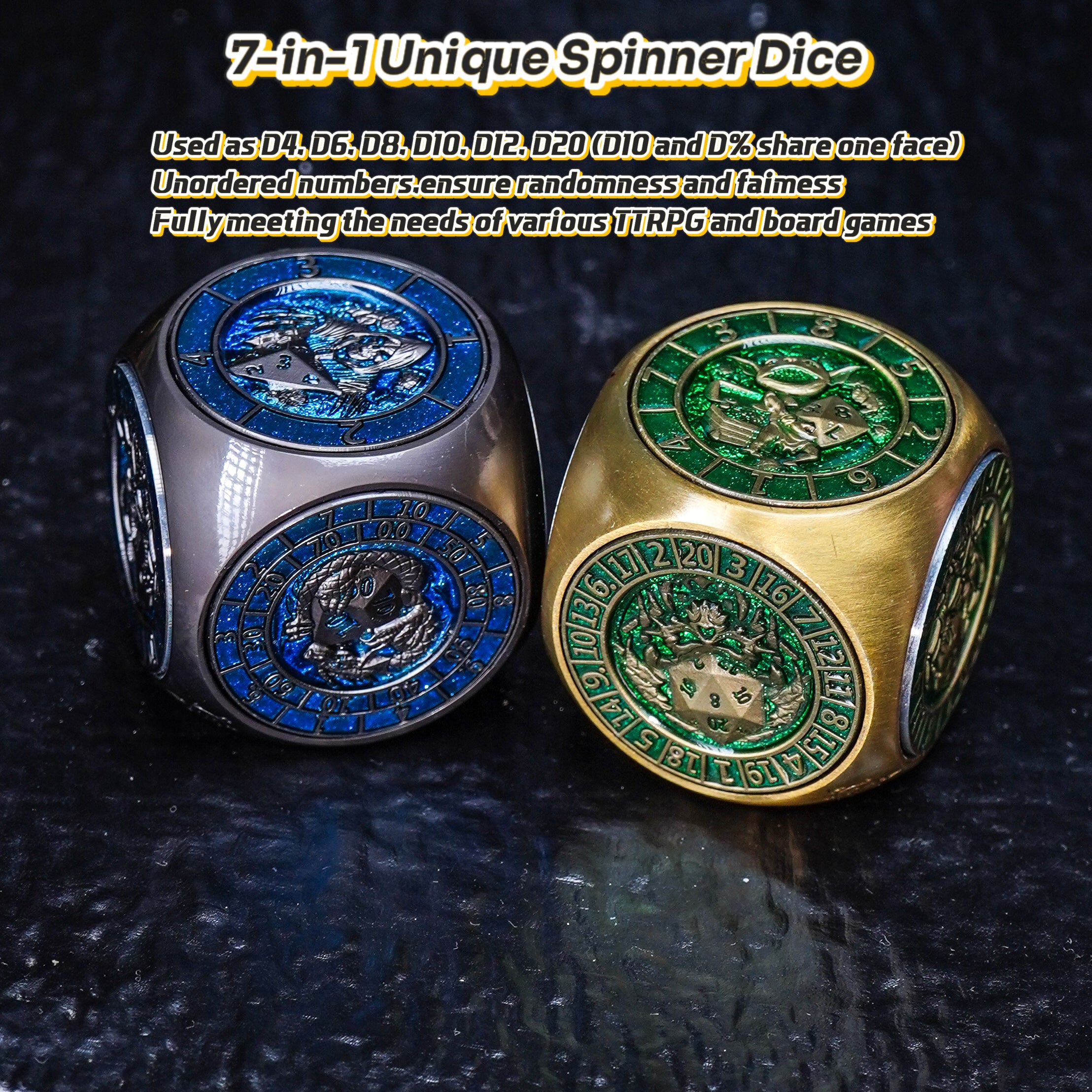 Dice Fidget Spinner 100% Metal 7 In 1 DND Rotating Polyhedral Dice Toy D&D Tabletop RPG Accessories